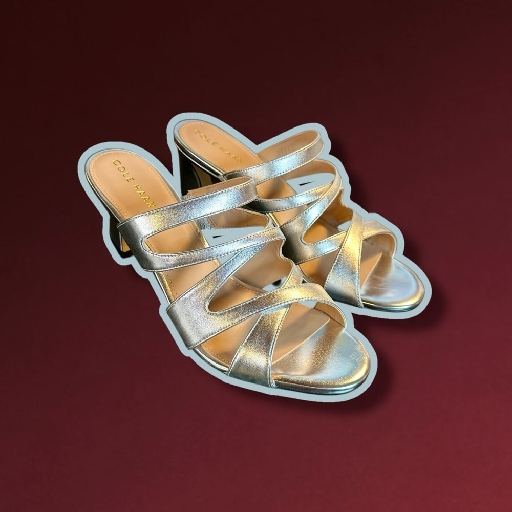 NWT Cole Haan ‘Alyse 65mm Heeled Sandal’ in “Silver Specchio Leather” Size 9